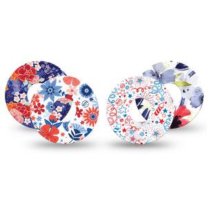 ExpressionMed Summer Flowers Freestyle Libre 3 Tape 4-Pack Variety Red White Blue Flower Mix Adhesive Tape CGM Design