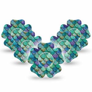ExpressionMed Mermaid Scales Freestyle Libre, Libre 2 Plus, and Abbott Lingo Flower, 5-Pack Tape and 5-Pack Sticker fantasy sea pattern Waterproof Plaster for Continuous Glucose Monitor
