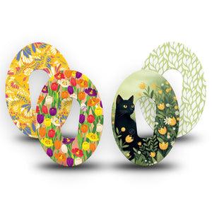 ExpressionMed Vivid Garden Dexcom G6, 4-Pack Tape Sweet cat in florals Decorative Adhesive Tape for CGM