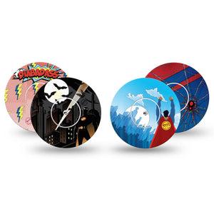 ExpressionMed Super Hero Variety Pack Freestyle Libre and Libre 2 Plus Tape, Abbott Lingo, 4-Pack Tape and 4-Pack Sticker Variety Heroic Universe Battles, Fixing Ring Tape Continuous Glucose Monitor Design