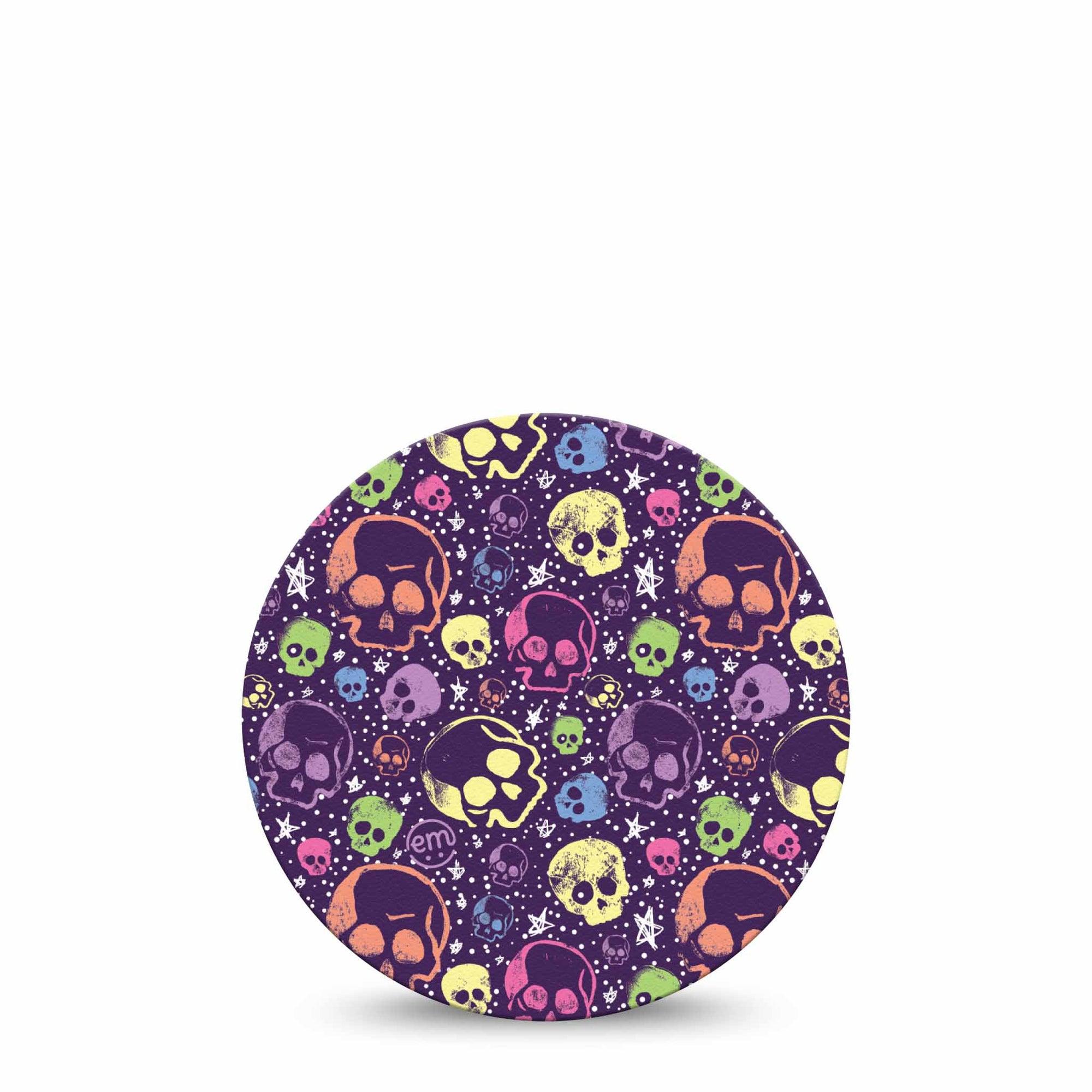 ExpressionMed Neon Skulls Dexcom G7 Overpatch, Dexcom Stelo Glucose Biosensor System, Single Tape Purple and Neon Skulls, Overlay Tape CGM Design