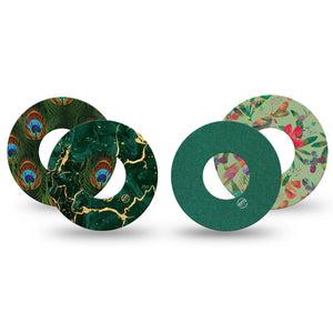 ExpressionMed Deep Forest Variety Pack Freestyle Libre and Libre 2 Plus Tape, Abbott Lingo, 4-Pack Tape Variety Green Marble Art, Fixing Ring Tape Continuous Glucose Monitor Design