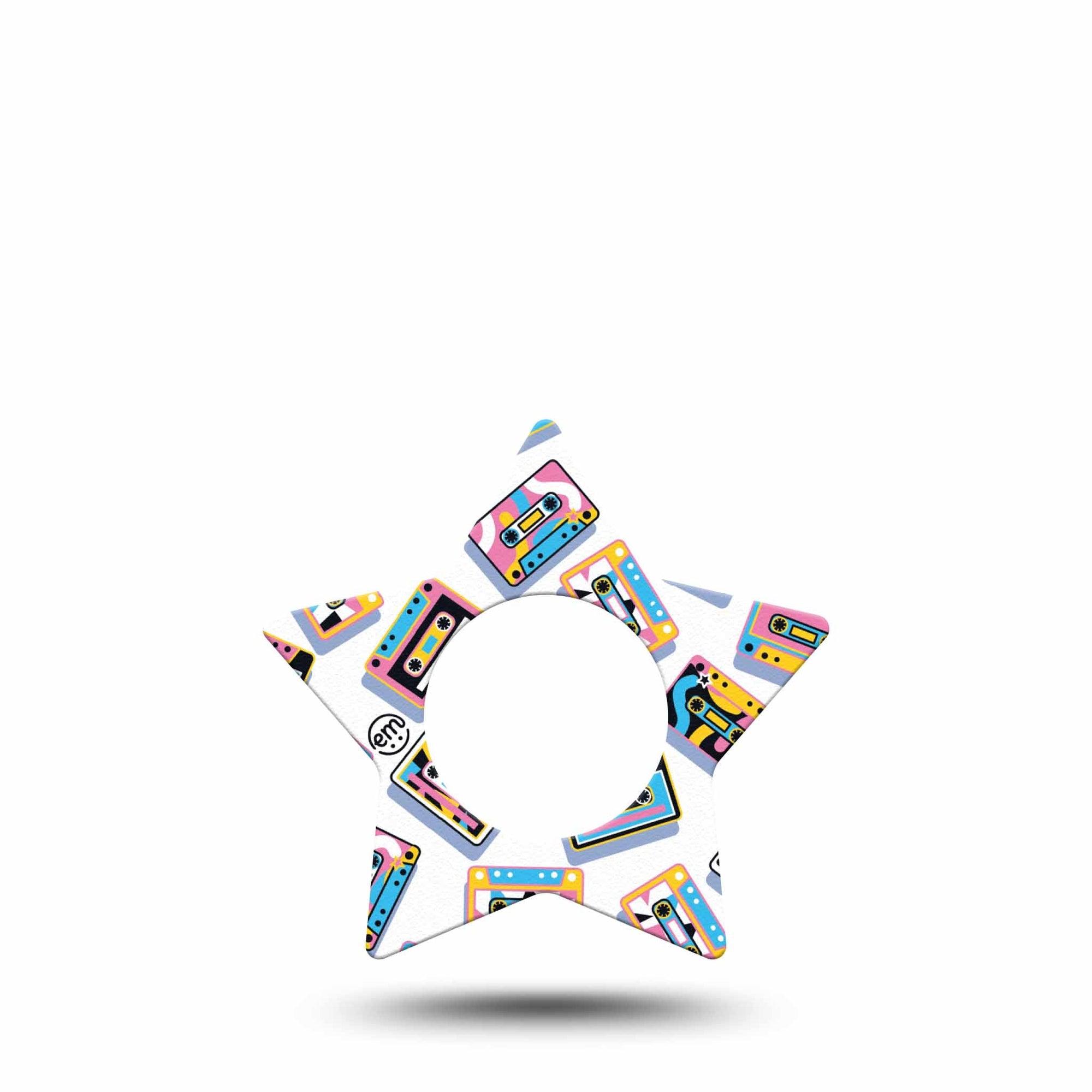 ExpressionMed Vintage Music Tapes Freestyle Libre 2 and Libre 2 Plus Star Shape Tape, Abbott Lingo,  Single Tape Fun Colorful Music Tapes, Adhesive Tape CGM Design