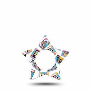 ExpressionMed Vintage Music Tapes Freestyle Libre 2 and Libre 2 Plus Star Shape Tape, Abbott Lingo,  Single Tape Fun Colorful Music Tapes, Adhesive Tape CGM Design