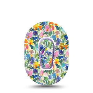 ExpressionMed Summer Fling Dexcom G6 Mini Tape, Single Tape and Single Sticker Brush Stroke Flowers, Adhesive Tape CGM Design