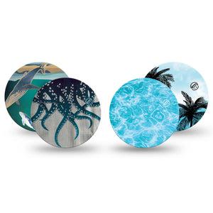 ExpressionMed Poolside Tide Freestyle Libre 3 and Libre 3 Plus OverPatch, 4-Pack Tape coastal water pattern Plaster for CGM