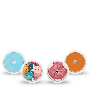 ExpressionMed Purrfectly Playful Variety Pack Freestyle Libre and Libre 2 Plus Sticker, Abbott Lingo, 4-Pack Sticker Variety Calico Colorful Kittens, Vinyl Graphics Continuous Glucose Monitor Design