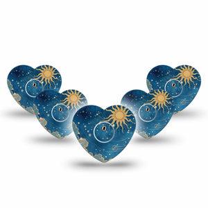 ExpressionMed Mystic Skies Freestyle Libre 3 and Libre 3 Plus Heart, 5-Pack Tape and 5-Pack Sticker Dreamy sky Adhesive Patch for Continuous Glucose Monitor
