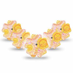 ExpressionMed Bright Sunshine Freestyle Libre 3 and Libre 3 Plus Flower, 5-Pack Tape and 5-Pack Sticker golden summer aesthetic Waterproof Plaster for Continuous Glucose Monitor