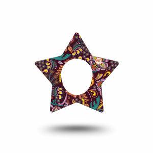 ExpressionMed Ornate Floral Dexcom G7 and Stelo Star Shape Tape, Dexcom Stelo Glucose Biosensor System,  Single Tape Darker Toned Floral Design, Overlay Patch CGM Design