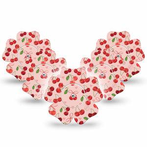 ExpressionMed Cherries Freestyle Libre 2 and Libre 2 Plus Flower Shape Tape, Abbott Lingo, 5-Pack Tape and 5-Pack Sticker Red Pink Cherry Print, Plaster CGM Design