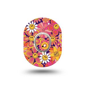 ExpressionMed Groovy Dexcom G7 Mini Tape, Dexcom Stelo Glucose Biosensor System,  Single Tape and Single Sticker Groovy Floral Theme Patch Continuous Glucose Monitor Design