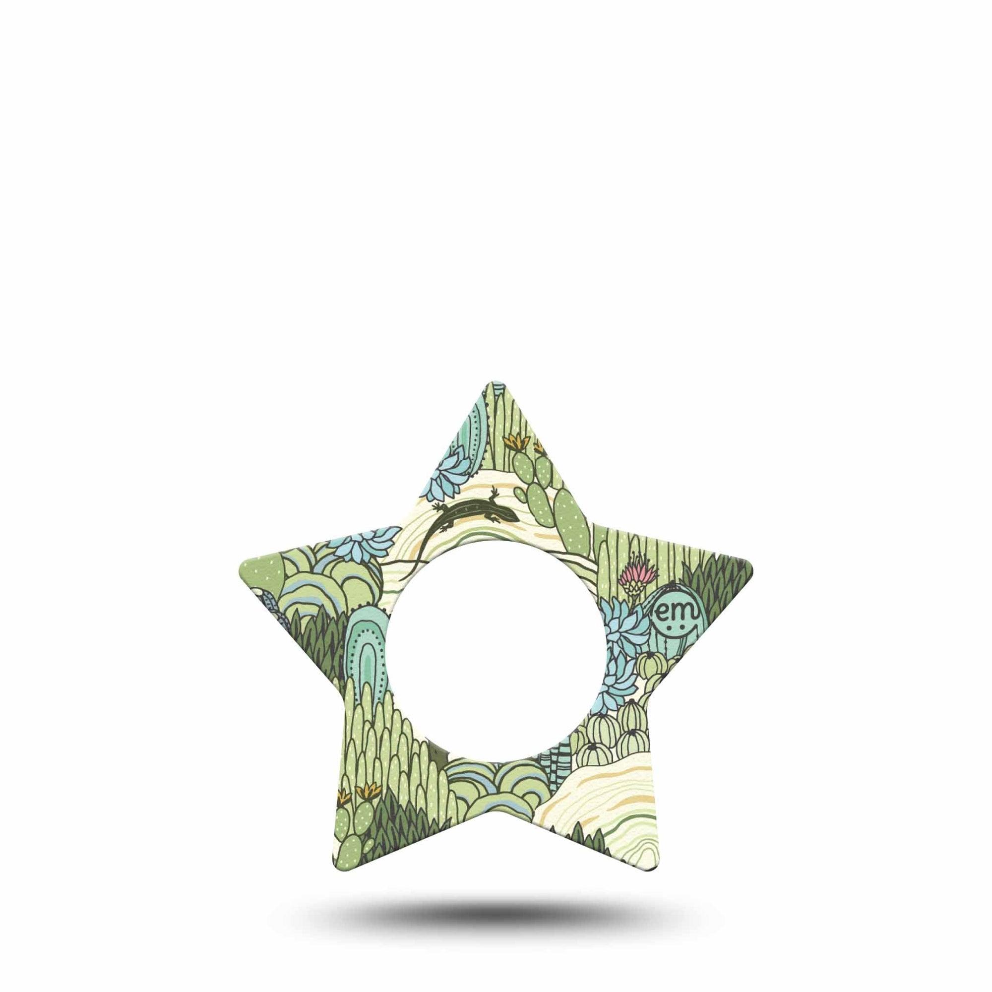 ExpressionMed Cactus Freestyle Libre 2 and Libre 2 Plus Star Shape Tape, Abbott Lingo,  Single Tape Green Teal Cactus Plants And Flowers, Adhesive Tape CGM Design