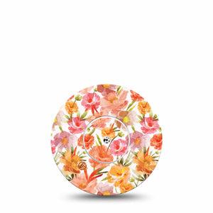 ExpressionMed Peach Dusk Freestyle Libre and Libre 2 Plus Tape, Abbott Lingo, Single Tape and Single Sticker Cloudy Orange Flowers, Fixing Ring Tape Continuous Glucose Monitor Design
