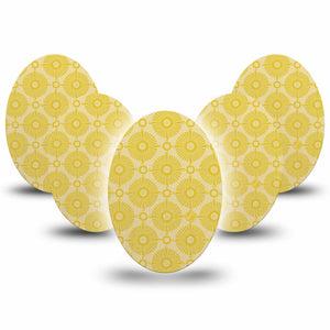 ExpressionMed Yellow Sundress Medtronic Guardian Enlite Universal Oval, 5-Pack Tape Golden Sunbursts Pattern, Plaster CGM Design