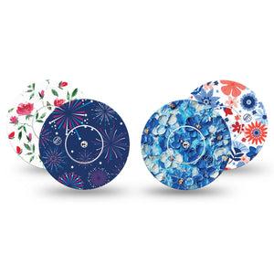 ExpressionMed Red, White & Bloom Variety Pack Freestyle Libre and Libre 2 Plus Sticker and Tape, Abbott Lingo, Red White Blue Prints, Adhesive Sticker and Tape Design Continuous Glucose Monitor Design