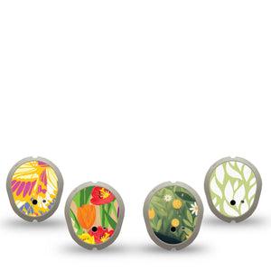 ExpressionMed Vivid Garden Dexcom G7 and Dexcom Stelo Glucose Biosensor System Sticker, 4-Pack Sticker Yellow butterfly wings and tulips Sensor Cover for Continuous Glucose Monitor