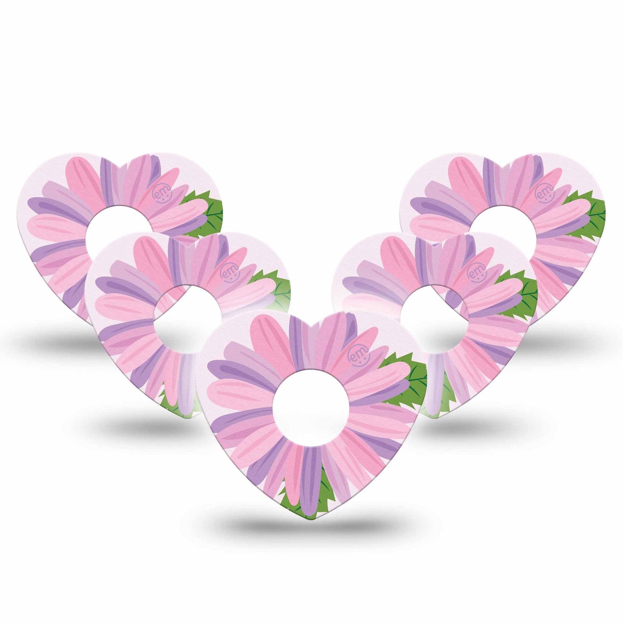 ExpressionMed Daisy Freestyle Libre 3 and Libre 3 Plus Heart Shape Tape 5-Pack Tape Pink Flower Overlay Tape CGM Design
