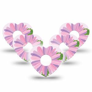 ExpressionMed Daisy Freestyle Libre 3 and Libre 3 Plus Heart Shape Tape 5-Pack Tape Pink Flower Overlay Tape CGM Design