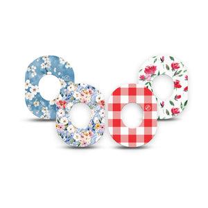 ExpressionMed Liberty Blooms Dexcom G7 and Dexcom Stelo Glucose Biosensor System Mini, 4-Pack Tape patriotic botanical design Fixing Ring Patch for Continuous Glucose Monitor