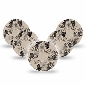 ExpressionMed Low Tide Freestyle Libre 3 and Libre 3 Plus OverPatch, 5-Pack Earth tone floral pattern Plaster for Continuous Glucose Monitor