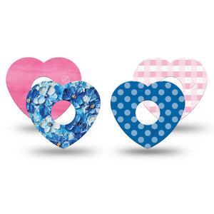 ExpressionMed Cotton Candy Coast Variety Pack Freestyle Libre 3 and Libre 3 Plus Heart Shape Tape, 4-Pack Tape Variety Blues and Pinks, Overlay Tape CGM Design