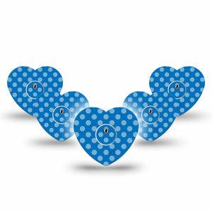 ExpressionMed Blue Polka Dots Freestyle Libre 3 and Libre 3 Plus Heart Shape Tape, 5-Pack Tape and 5-Pack Sticker Happy Blue Dots, Patch CGM Design