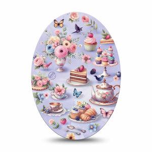 ExpressionMed Floral Tea Party Medtronic Guardian Enlite Universal Oval Single Tape Adorable Tea Party Setup, Plaster CGM Design
