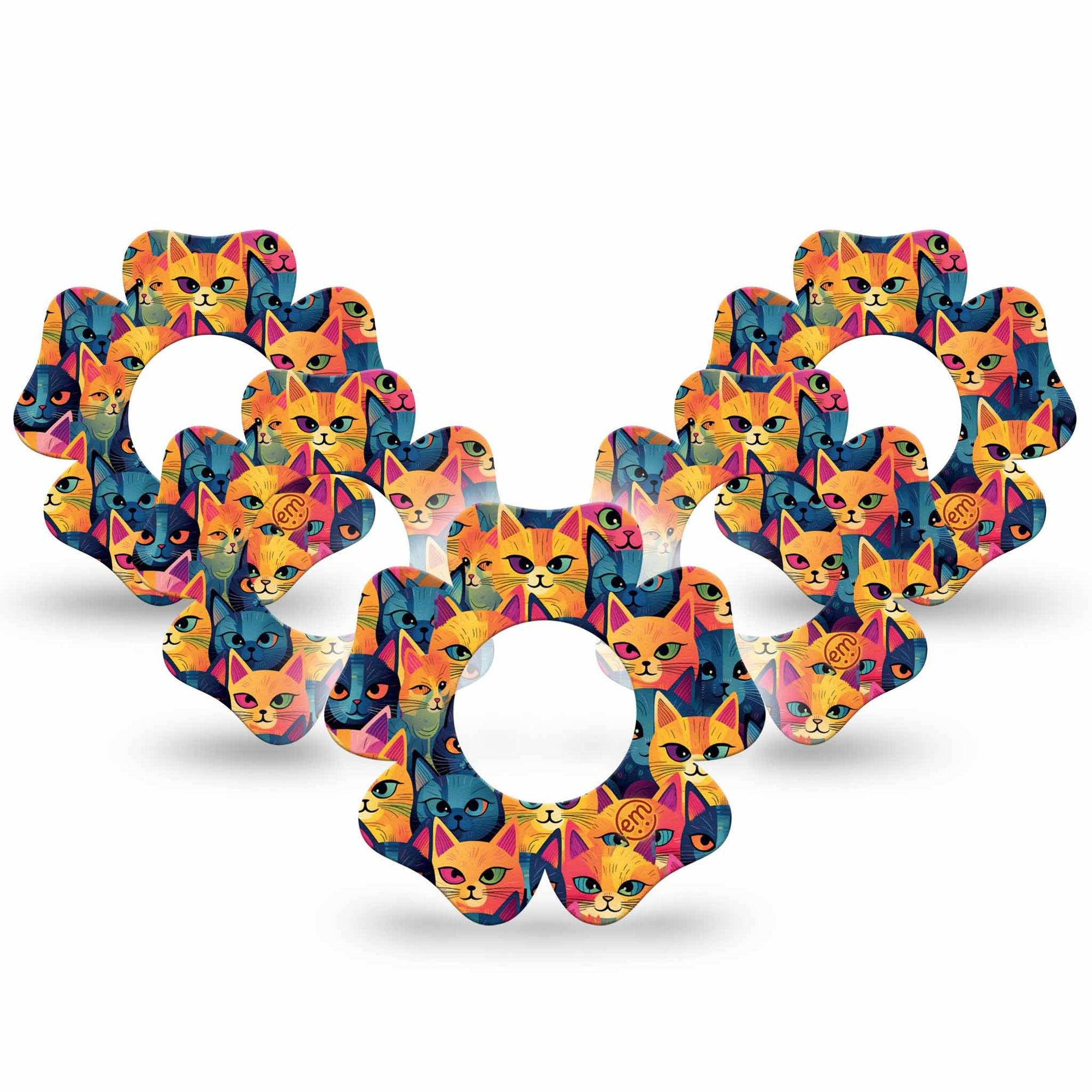 ExpressionMed Catorama Freestyle Libre 2 Flower Shape Tape, Abbott Lingo,  5-Pack Multicolored Kitten Artwork Fixing Ring Tape CGM Design