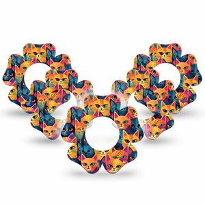 ExpressionMed Catorama Freestyle Libre 2 Flower Shape Tape, Abbott Lingo,  5-Pack Multicolored Kitten Artwork Fixing Ring Tape CGM Design