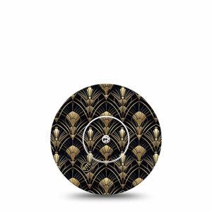 ExpressionMed Midnight Deco Freestyle Libre, Libre 2 Plus, and Abbott Lingo, Single Tape and Single Sticker Gold geometric style Overlay Patch for CGM
