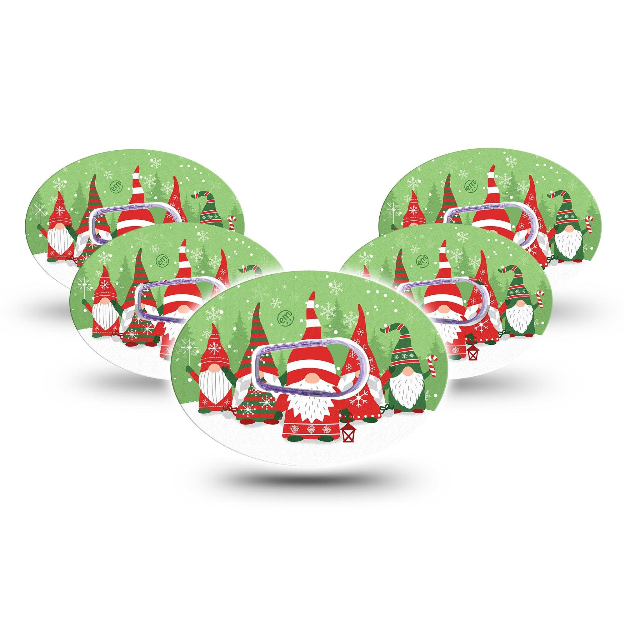 ExpressionMed Holiday Gnomies Dexcom G6 Tape 5-Pack Tape and 5-Pack Sticker Winter Wonderland Gnomies, Plaster CGM Design