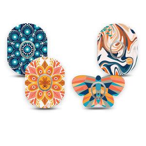 ExpressionMed Fractal Flight Variety Pack Dexcom G7 Sticker and Butterfly Tape, Dexcom Stelo Glucose Biosensor System,  Orange And Blue Butterfly Theme, Vinyl Sticker and Tape Pairing Continuous Glucose Monitor Design