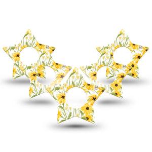 ExpressionMed Yellow Mosaic Floral Infusion Set Star Shape Tape 10-Pack Tape Sunflower Field, Fixing Ring Patch Continuous Glucose Monitor Design