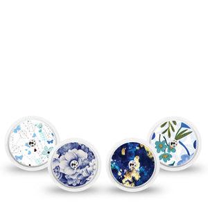 ExpressionMed Cerulean Dream Variety Pack Freestyle Libre and Libre 2 Plus Sticker, Abbott Lingo, 4-Pack Sticker Variety Bright Summer Flowers, Vinyl Graphics Continuous Glucose Monitor Design