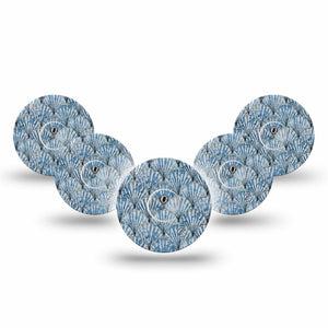 ExpressionMed Seashells Freestyle Libre 3 and Libre 3 Plus Tape, 5-Pack Tape and 5-Pack Sticker Blue Clam Shell, Adhesive Tape Continuous Glucose Monitor Design