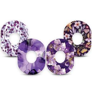 ExpressionMed Moody Plum Dexcom G7 and Dexcom Stelo Glucose Biosensor System, 4-Pack Tape Elegant purple petals Fixing Ring Tape for Continuous Glucose Monitor