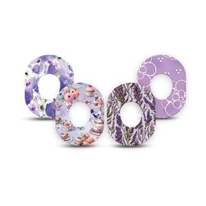 ExpressionMed Garden Party Dexcom G7 and Dexcom Stelo Glucose Biosensor System Mini, 4-Pack Tape Soft purple tones Fixing Ring Patch for Continuous Glucose Monitor