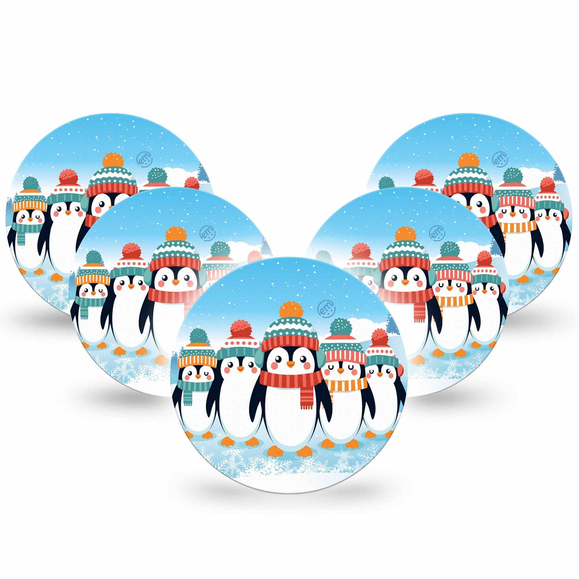 ExpressionMed Penguins In Row Freestyle Libre Overpatch, Abbott Lingo, 5-Pack Tape Cute Baby Penguins, Fixing Ring Patch CGM Design