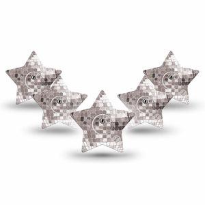 ExpressionMed Mirror Ball Freestyle Libre 3 and Libre 3 Plus Star, 5-Pack Tape and 5-Pack Sticker Light reflective inspired print Fixing Ring Patch for Continuous Glucose Monitor