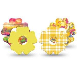 ExpressionMed Sunlit Yellow Freestyle Libre 3 and Libre 3 Plus Flower, 4-Pack Tape yellow floral Adhesive Tape for Continuous Glucose Monitor