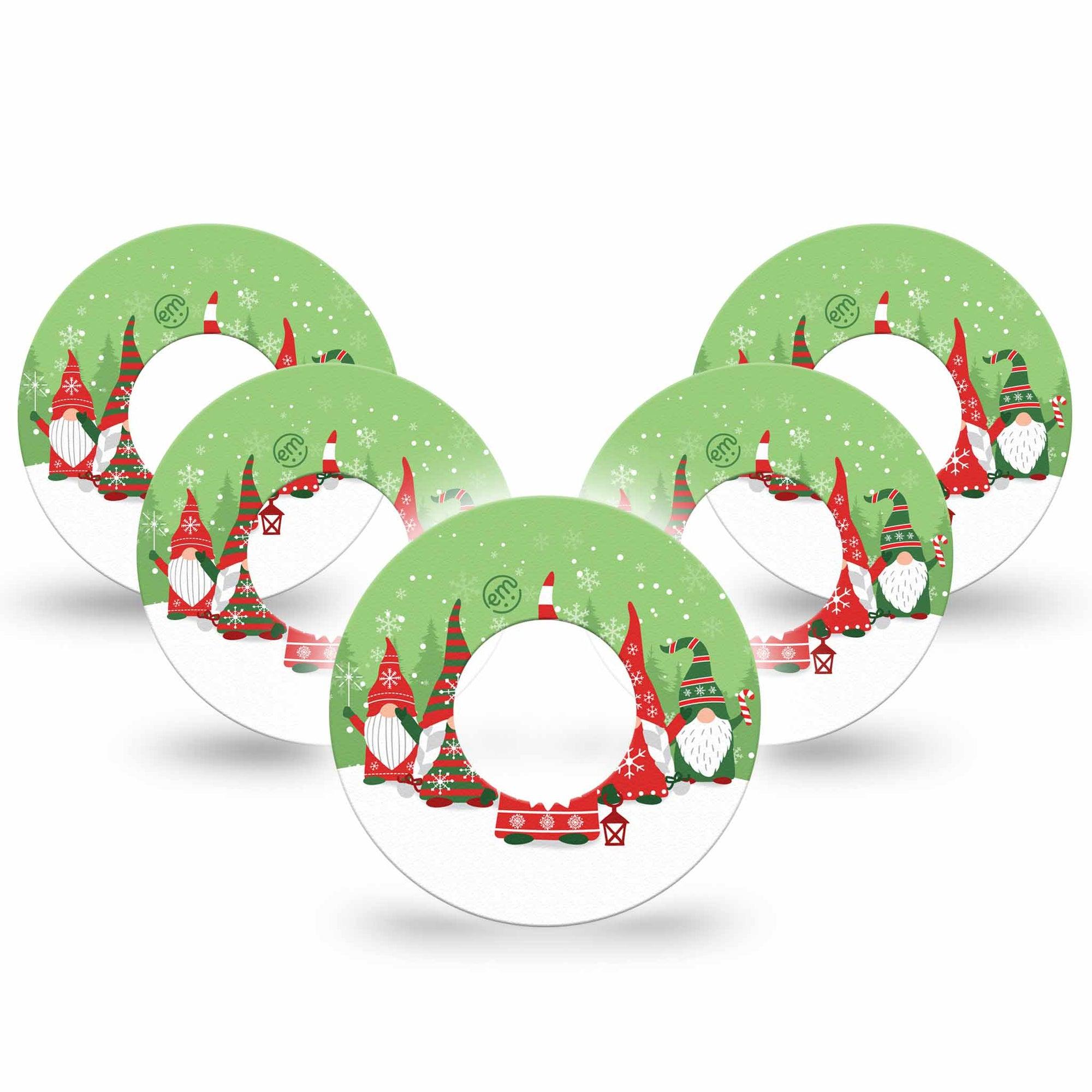 ExpressionMed Holiday Gnomies Freestyle Libre Tape, Abbott Lingo, 5-Pack Tape Red and Green Theme Gnomes, Fixing Ring Tape Continuous Glucose Monitor Design