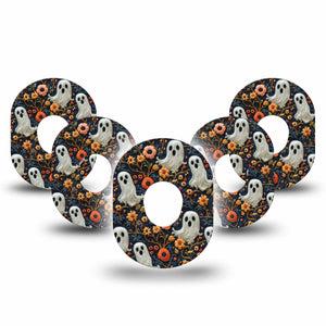 ExpressionMed Embroidered Ghost Dexcom G7 Tape, Dexcom Stelo Glucose Biosensor System, 5-Pack Tape Threaded Ghosts and Florals, Overlay Tape CGM Design