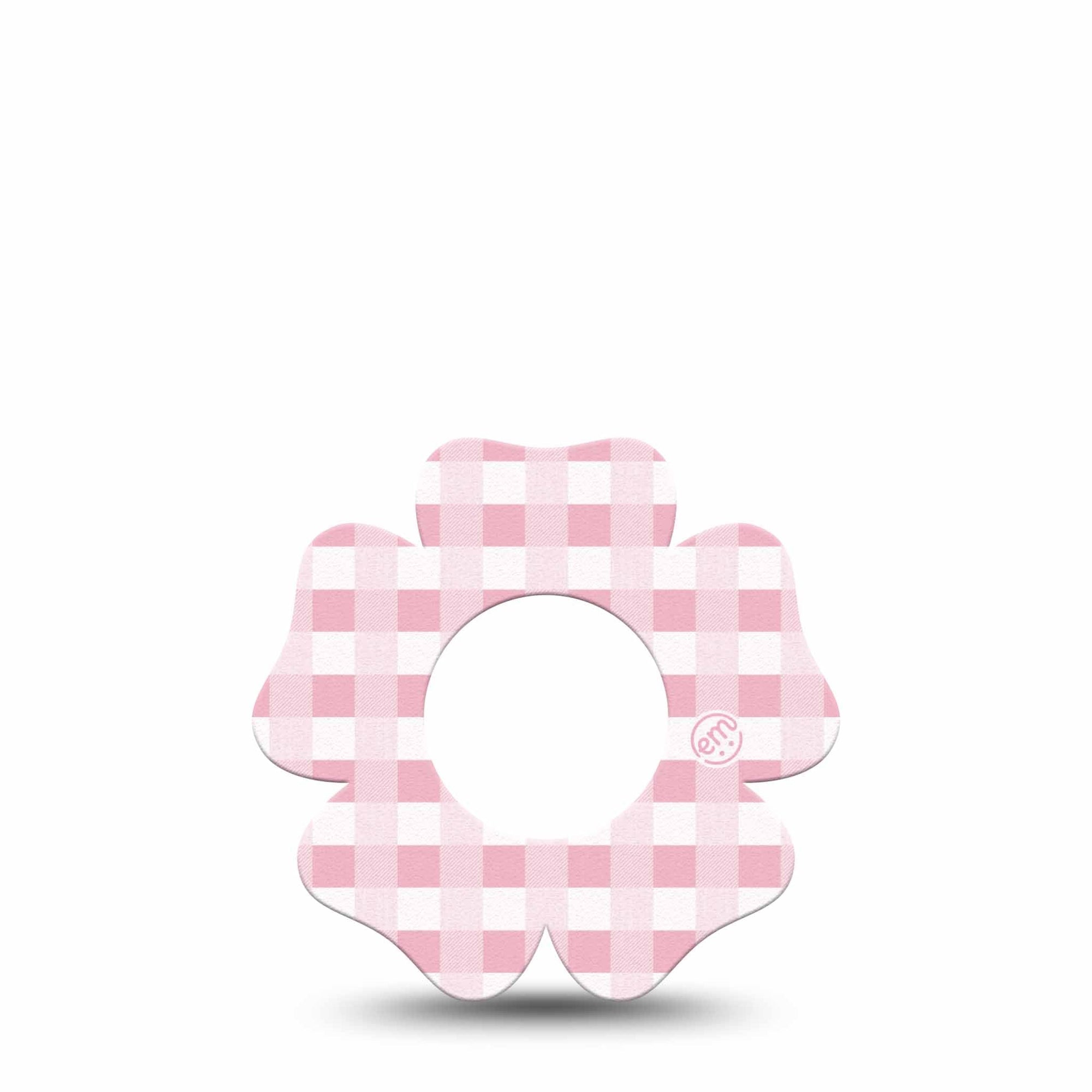 ExpressionMed Pink Gingham Freestyle Libre 2 and Libre 2 Plus Flower Shape Tape, Abbott Lingo,  Single Tape Pink Checks, Fixing Ring Tape CGM Design