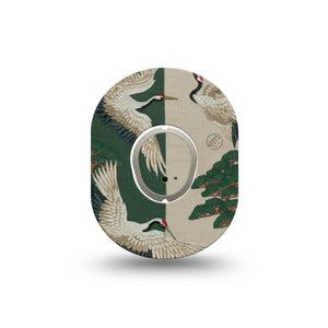 ExpressionMed Tapestry Cranes Dexcom G7 and Dexcom Stelo Glucose Biosensor System Mini, Single Tape and Single Sticker Textile cranes Waterproof Sensor Cover for CGM