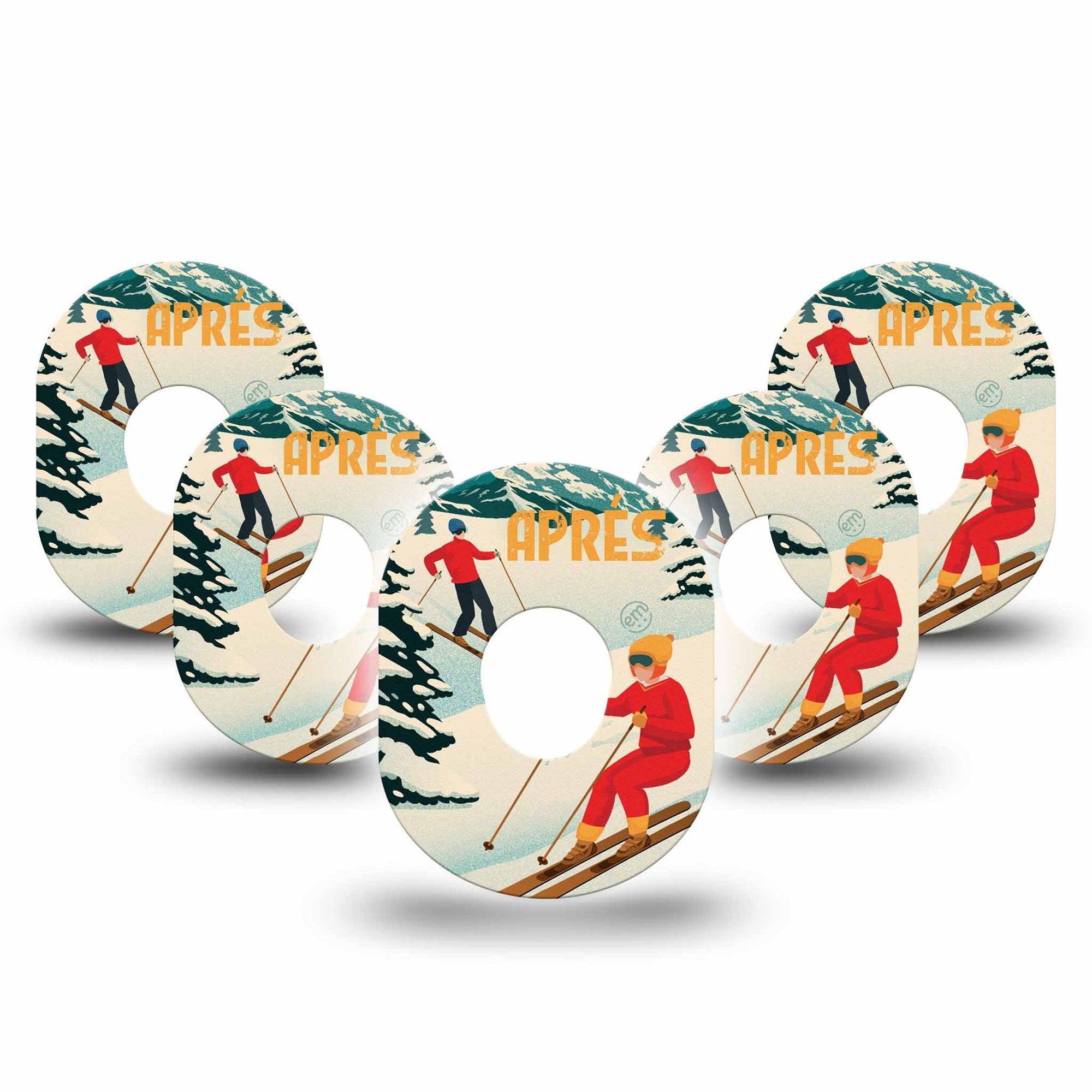 ExpressionMed Retro Winter Dexcom G7 Tape, Dexcom Stelo Glucose Biosensor System, 5-Pack Tape Retro-Inspired Skiers, Overlay Tape Continuous Glucose Monitor Design