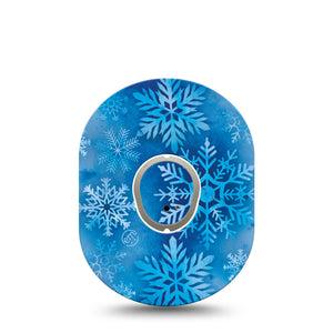 ExpressionMed Falling Snow Dexcom G7 Sticker and Tape, Dexcom Stelo Glucose Biosensor System,  Frozen Snowflakes, Vinyl Sticker and Tape Pairing Continuous Glucose Monitor Design