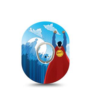 ExpressionMed Super Man Dexcom G7 Sticker and Tape, Dexcom Stelo Glucose Biosensor System,  Clark Kent Inspired, Vinyl Sticker and Tape Pairing Continuous Glucose Monitor Design