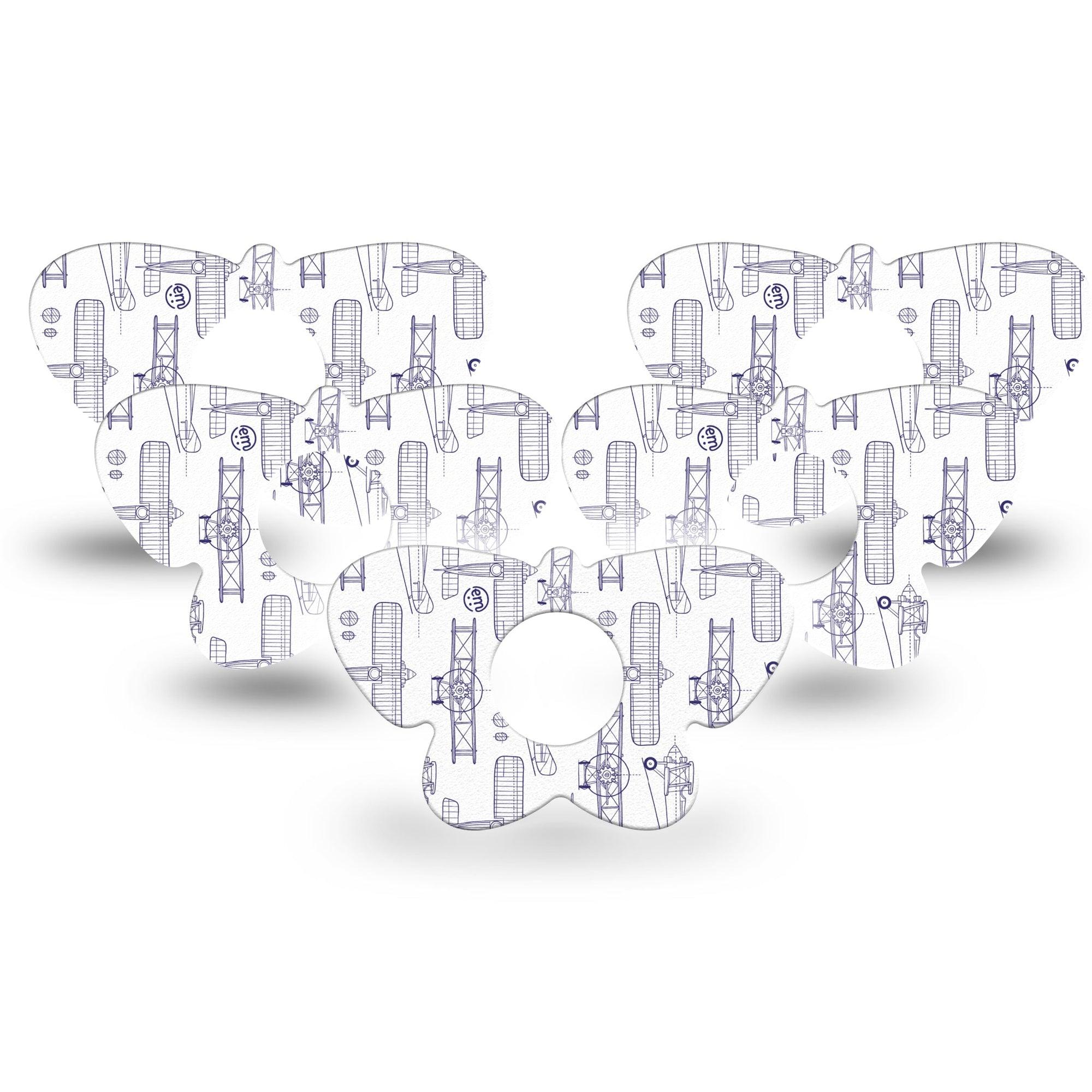 ExpressionMed Airplane Infusion Set Butterfly Shape Tape 10-Pack Tape Plane Illustration Print, Plaster Continuous Glucose Monitor Design