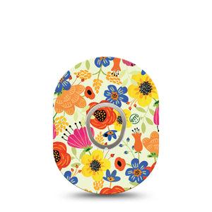 ExpressionMed Botanical Garden Dexcom G7 Tape, Dexcom Stelo Glucose Biosensor System, Single Tape and Single Sticker Primary Color Flowers Overlay Tape Continuous Glucose Monitor Design